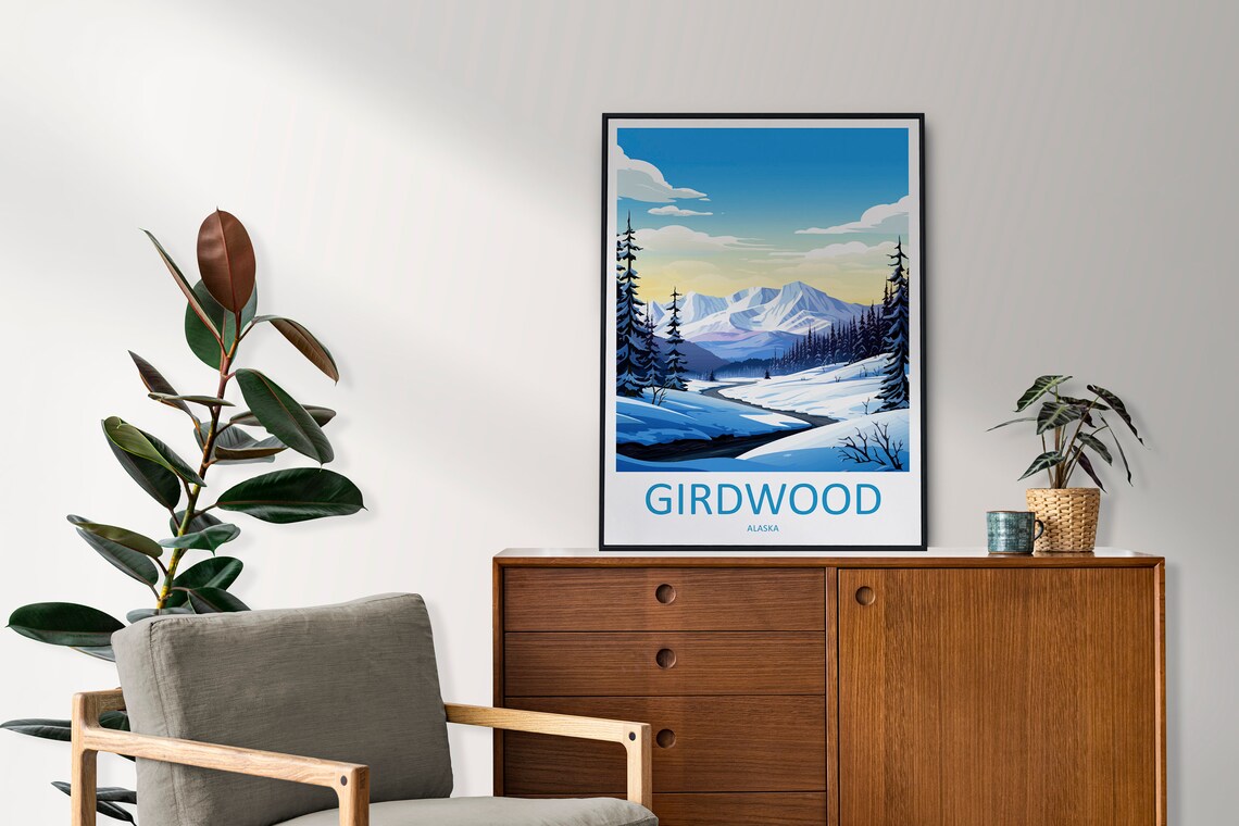Girdwood Alaska Winter Snow Scene With Mountain View Travel Poster - Image 2