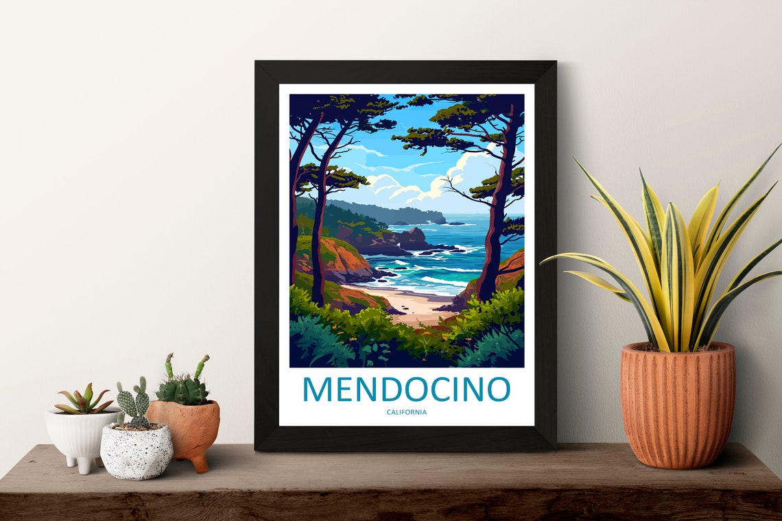 Mendocino California Pine Framed Ocean Cove Turquoise Surf Poster - Image 3