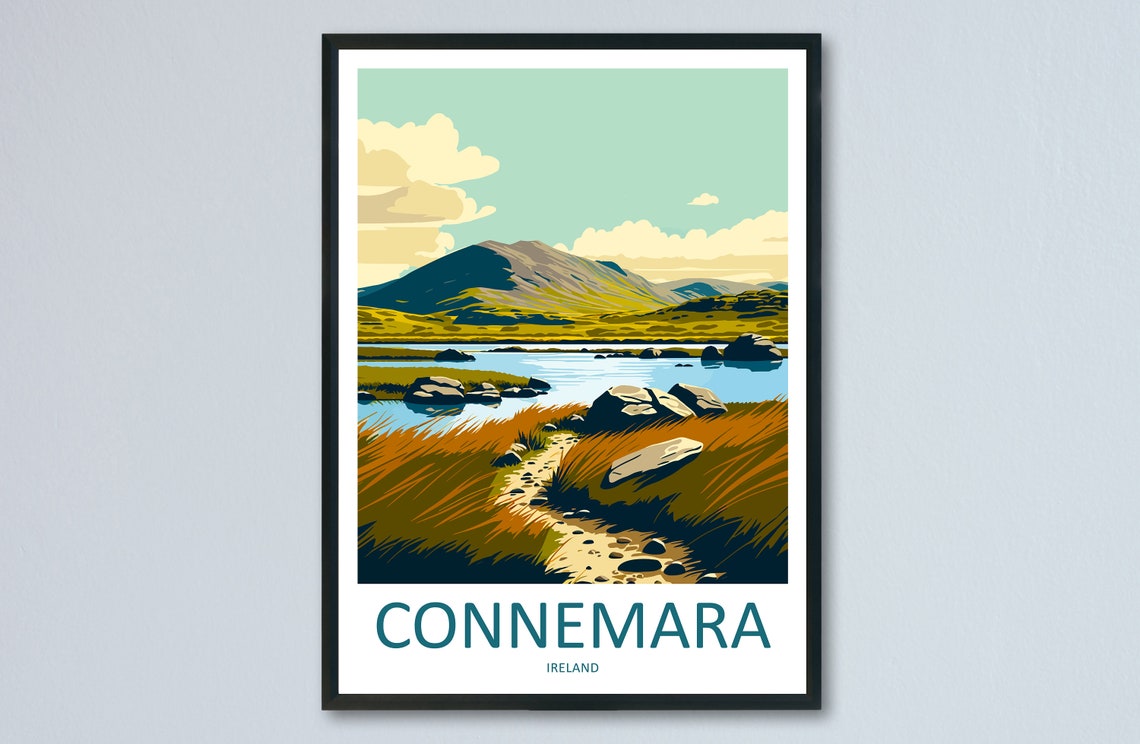 Connemara Ireland Mountain Lake Golden Meadow Trail Travel Poster