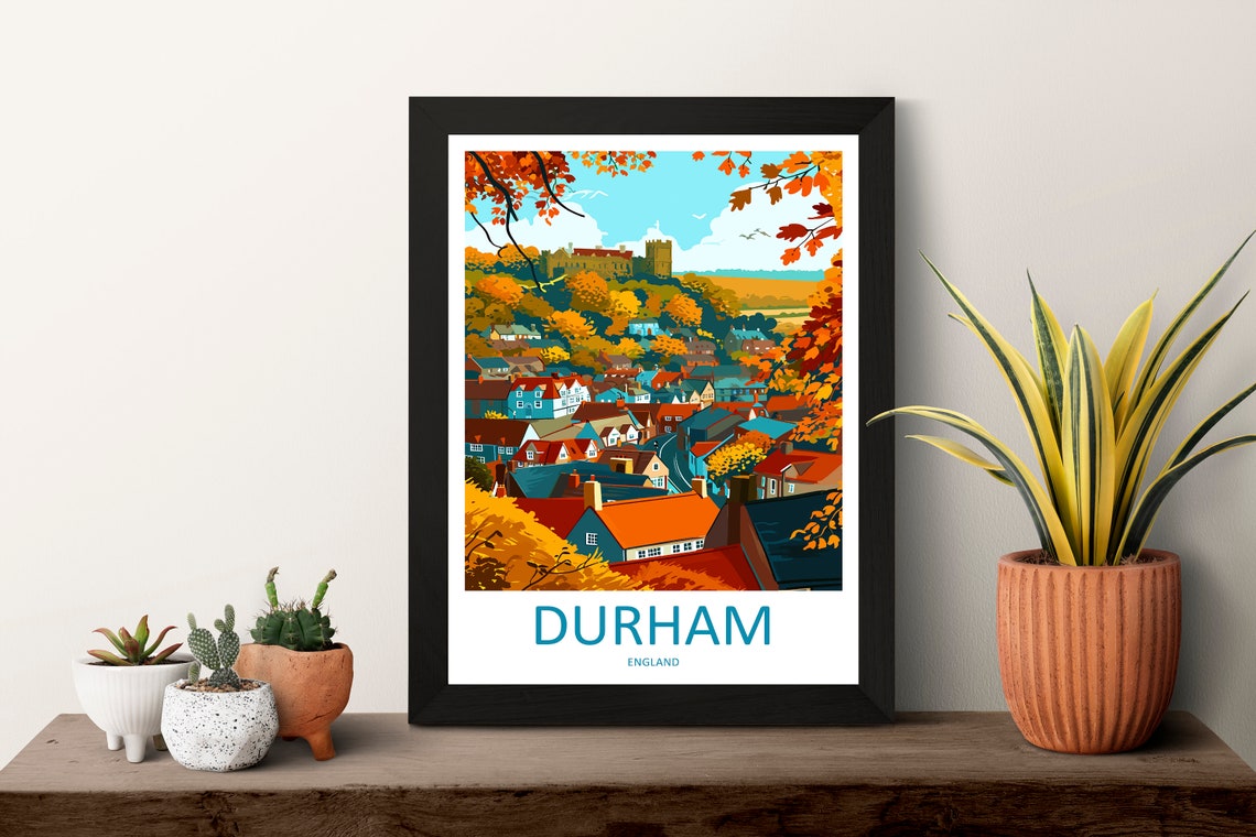 Durham England Autumn Town View With Castle Hill Above Poster - Image 3