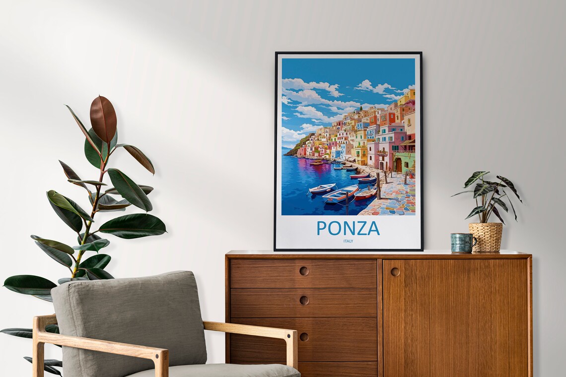 Ponza Italy Colorful Harbor Town Fishing Boats Seaside Poster - Image 2