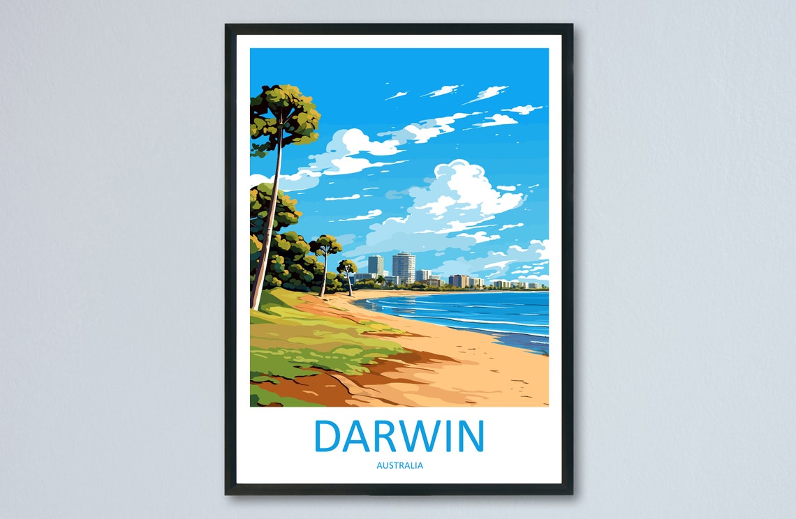 Darwin Australia Tropical Beachfront City Skyline Travel Poster