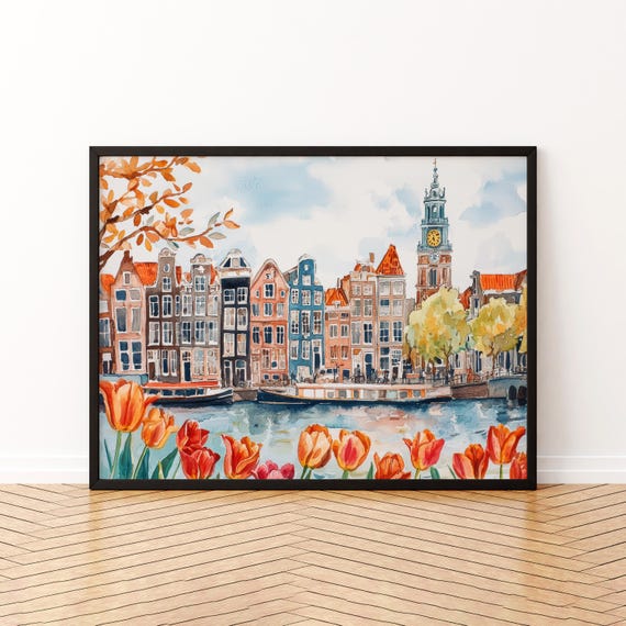 Amsterdam Watercolor Poster Landscape Wall Art Hanging Home Dcor Gift Lovers Netherlands