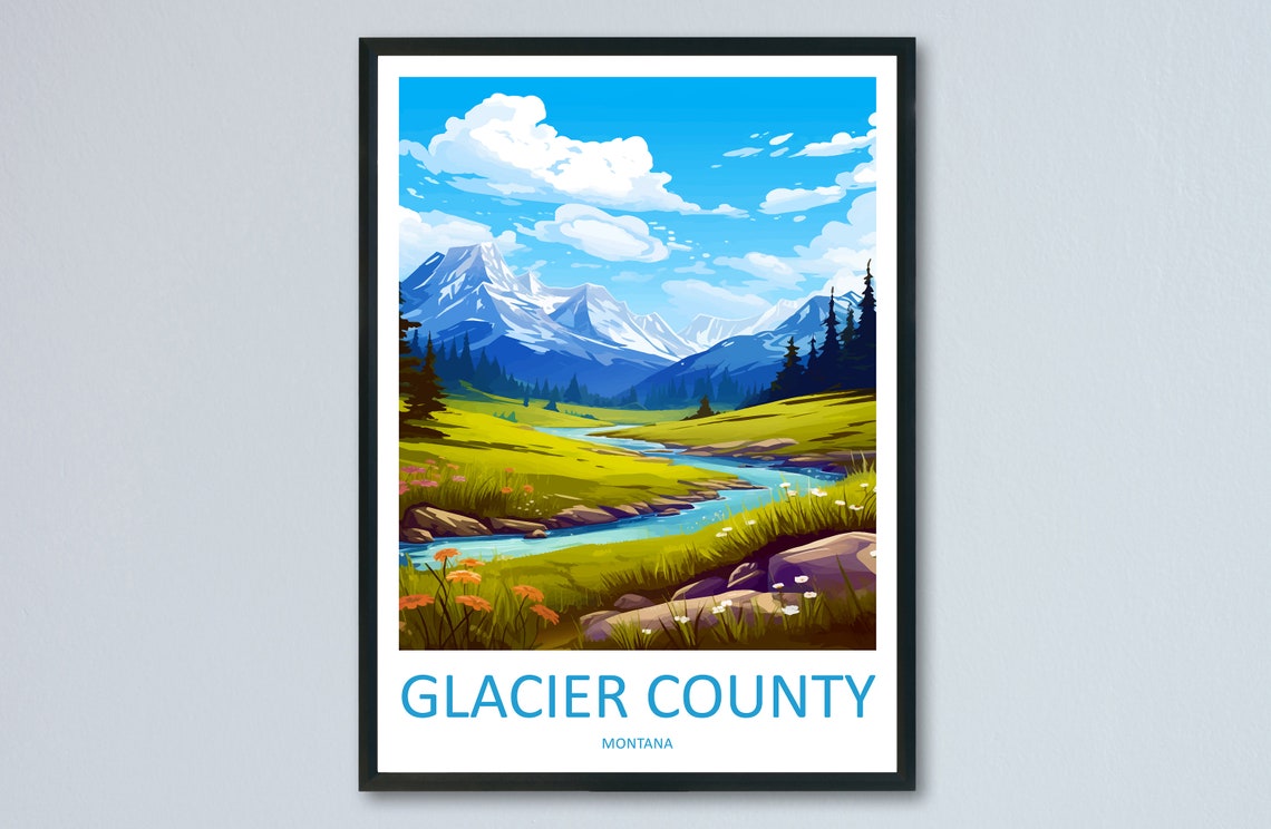 Glacier County Montana Alpine Meadow Stream Wildflowers Travel Poster