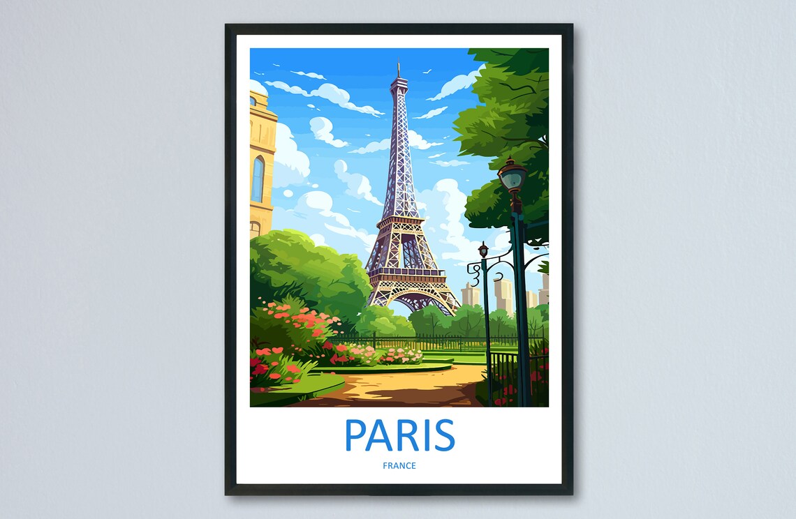 Paris France Eiffel Tower Blooming Garden Landmark Travel Poster