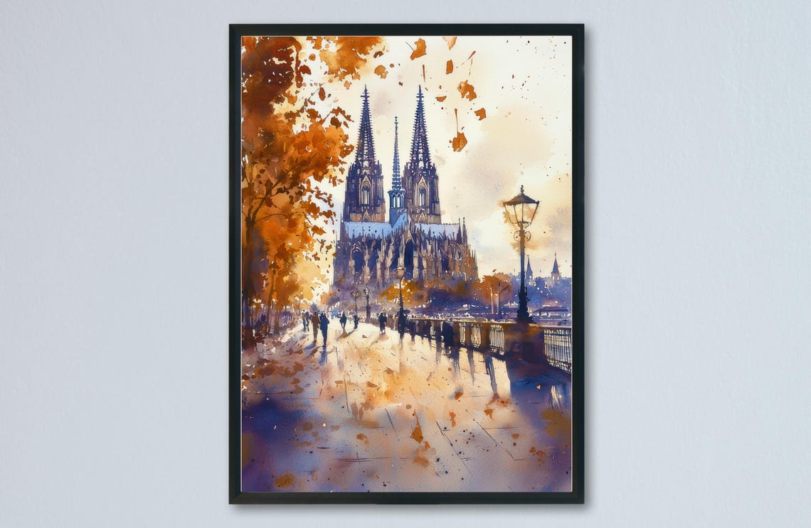 Cologne Cathedral Autumn Dusk Riverside Promenade View Poster