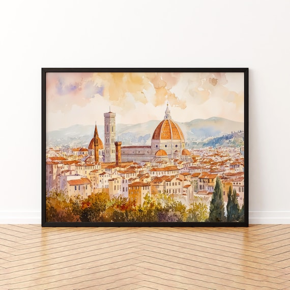 Florence Duomo Terracotta Rooftops Watercolor City Art Print