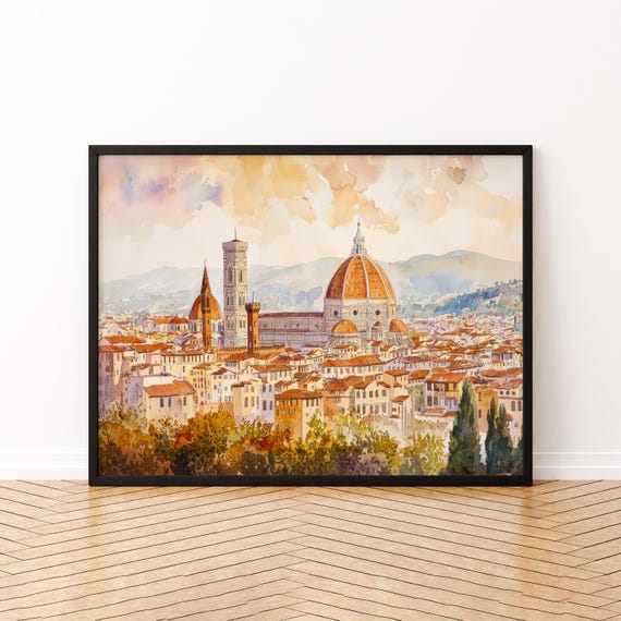 Florence Watercolor Poster Landscape Wall Art Hanging Home Dcor Gift Lovers Italy