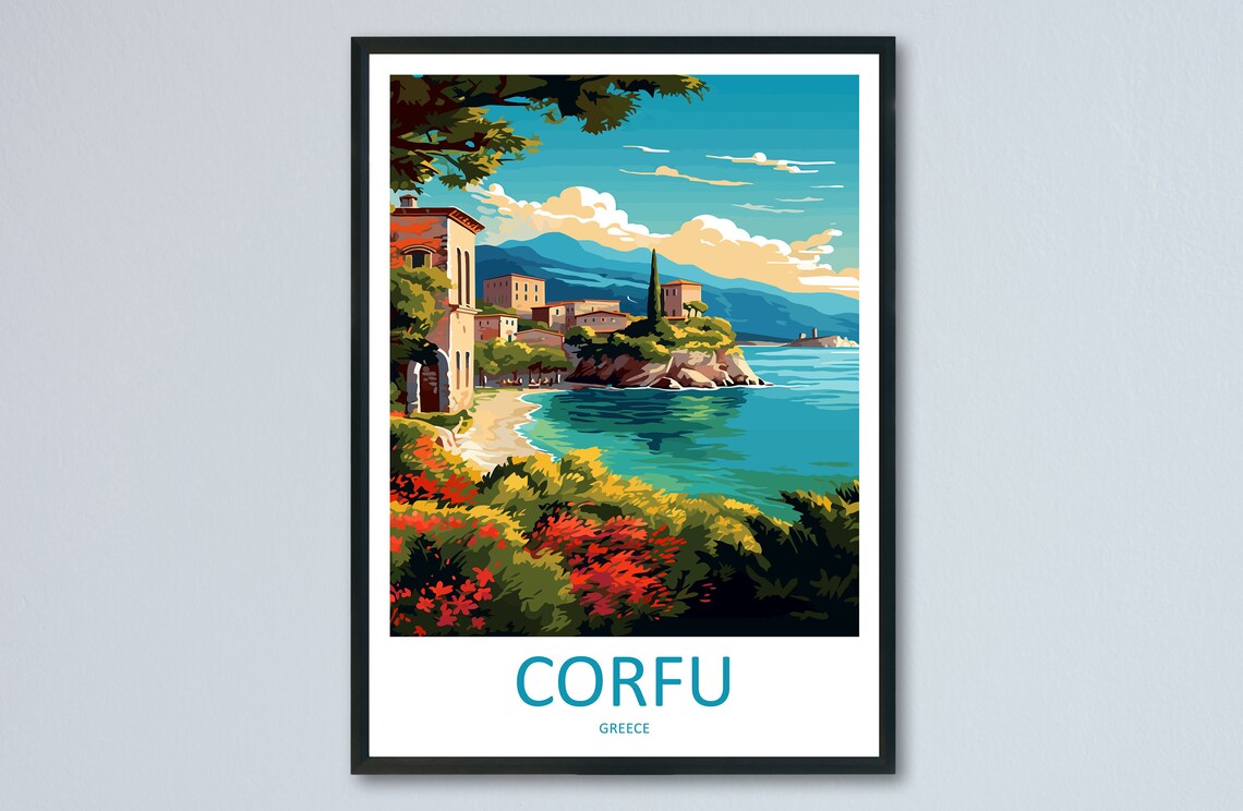 Corfu Greece Travel Poster, Wall Art Print