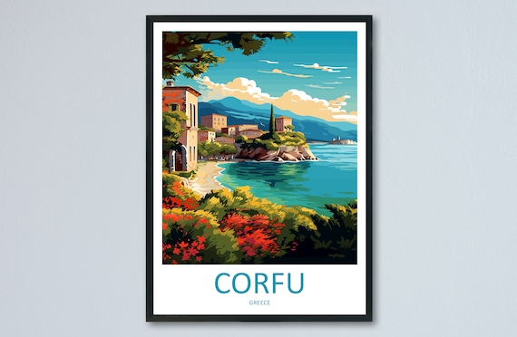 Corfu Greece Travel Poster, Wall Art Print