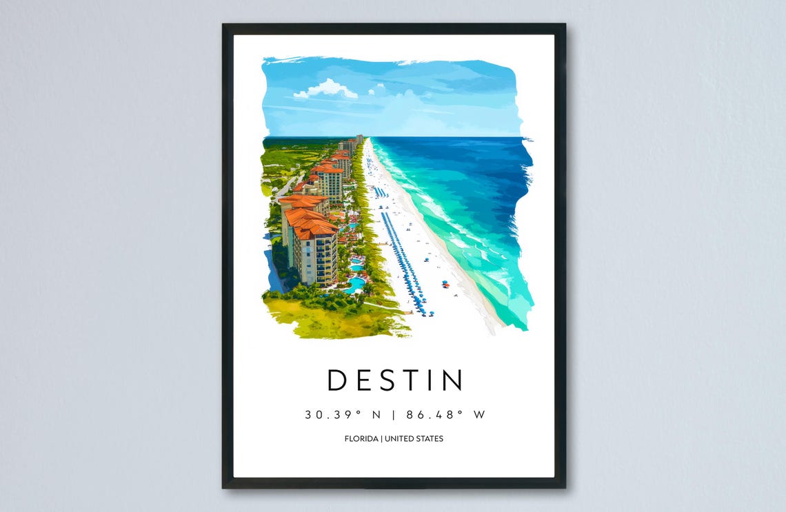 Destin White Sand Beach Watercolor Florida Emerald Coast Poster