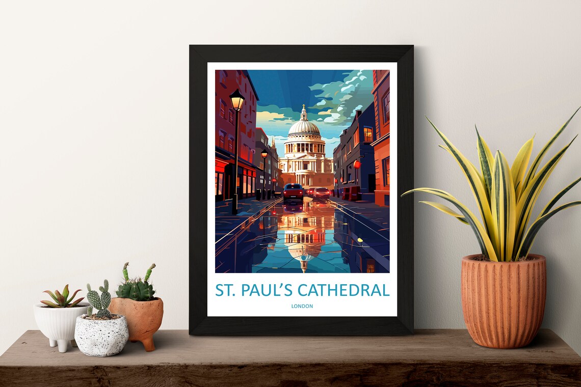 St Paul's Cathedral London Rainy Street Reflection Travel Poster - Image 3