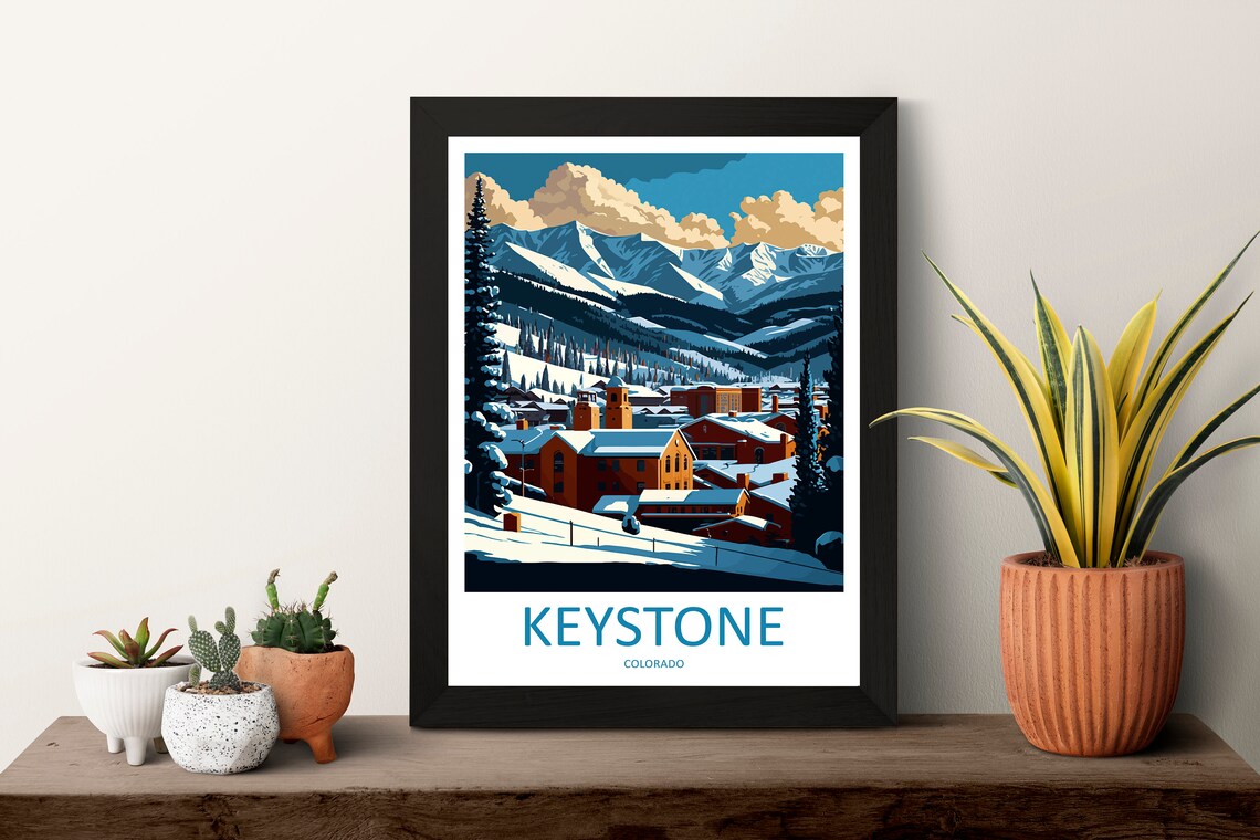 Keystone Colorado Snowy Ski Village Mountain Winter Travel Poster - Image 3