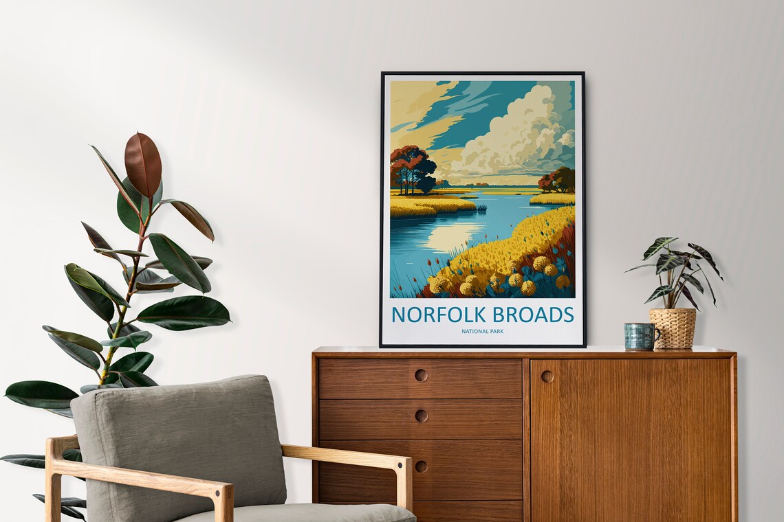 Norfolk Broads National Park Golden Marsh River Landscape Poster - Image 2