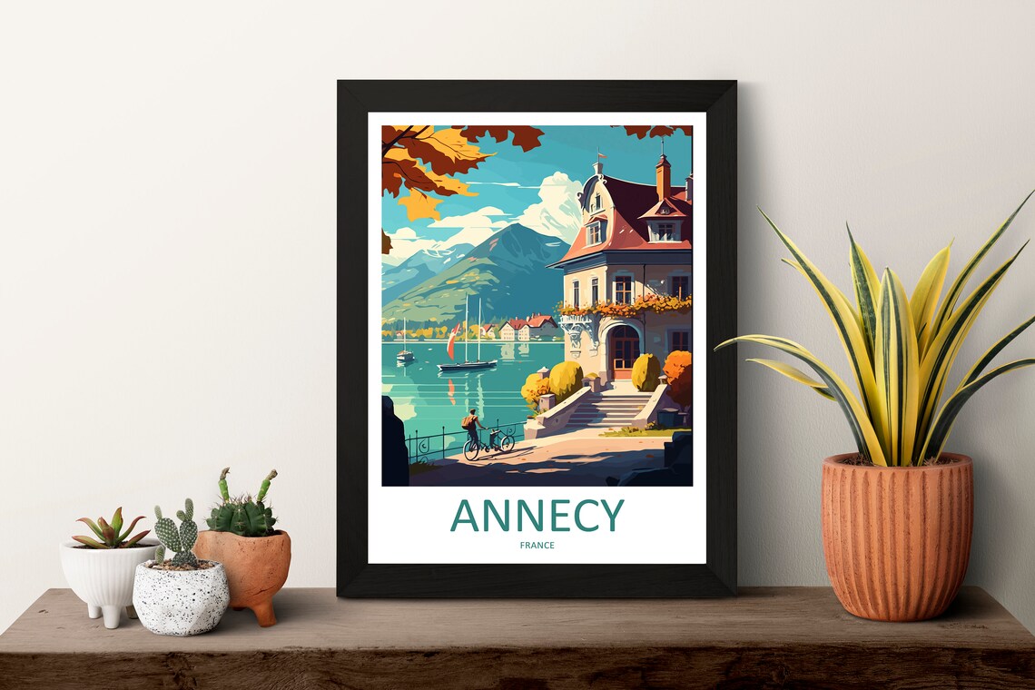 Annecy France Alpine Lake Old Town Autumn Vintage Travel Poster - Image 3