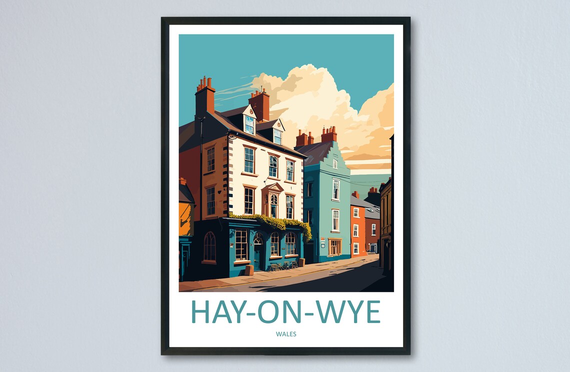 Hay-on-Wye Wales Colorful Town Houses Famous Book Town Poster
