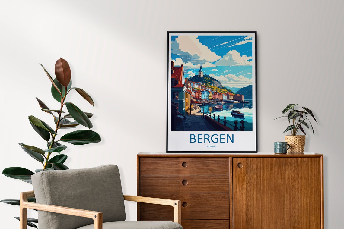 Bergen Norway Colorful Harbor Houses Waterfront Cityscape Poster - Image 2