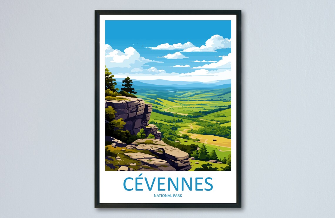 Cevennes National Park France Cliff Valley View Travel Poster