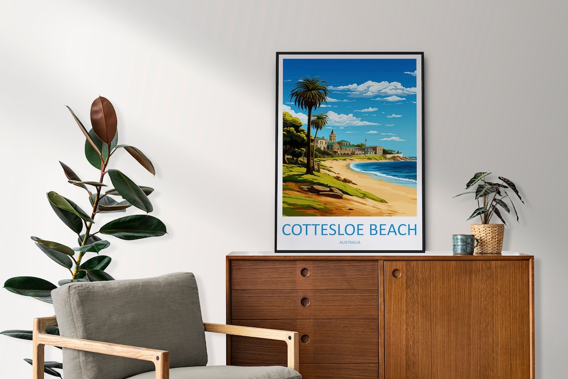 Cottesloe Beach Palm Lined Shorefront Scene Australia Travel Poster - Image 2