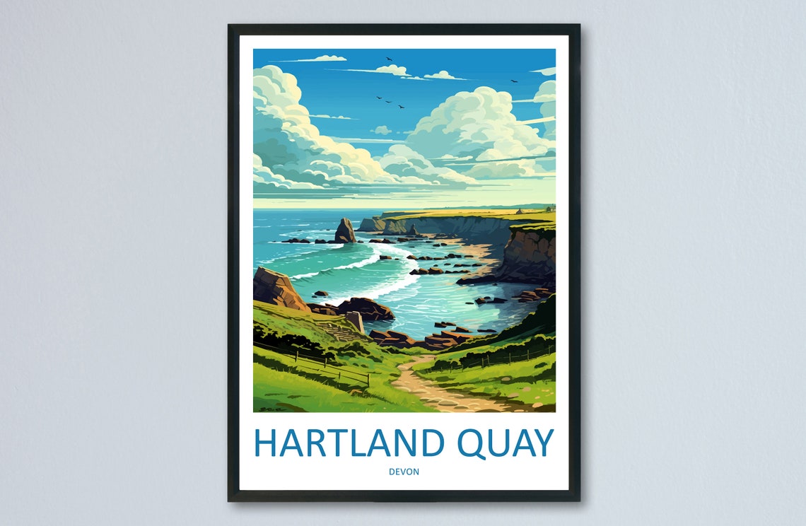 Hartland Quay Devon Dramatic Sea Cliffs Vintage Travel Poster