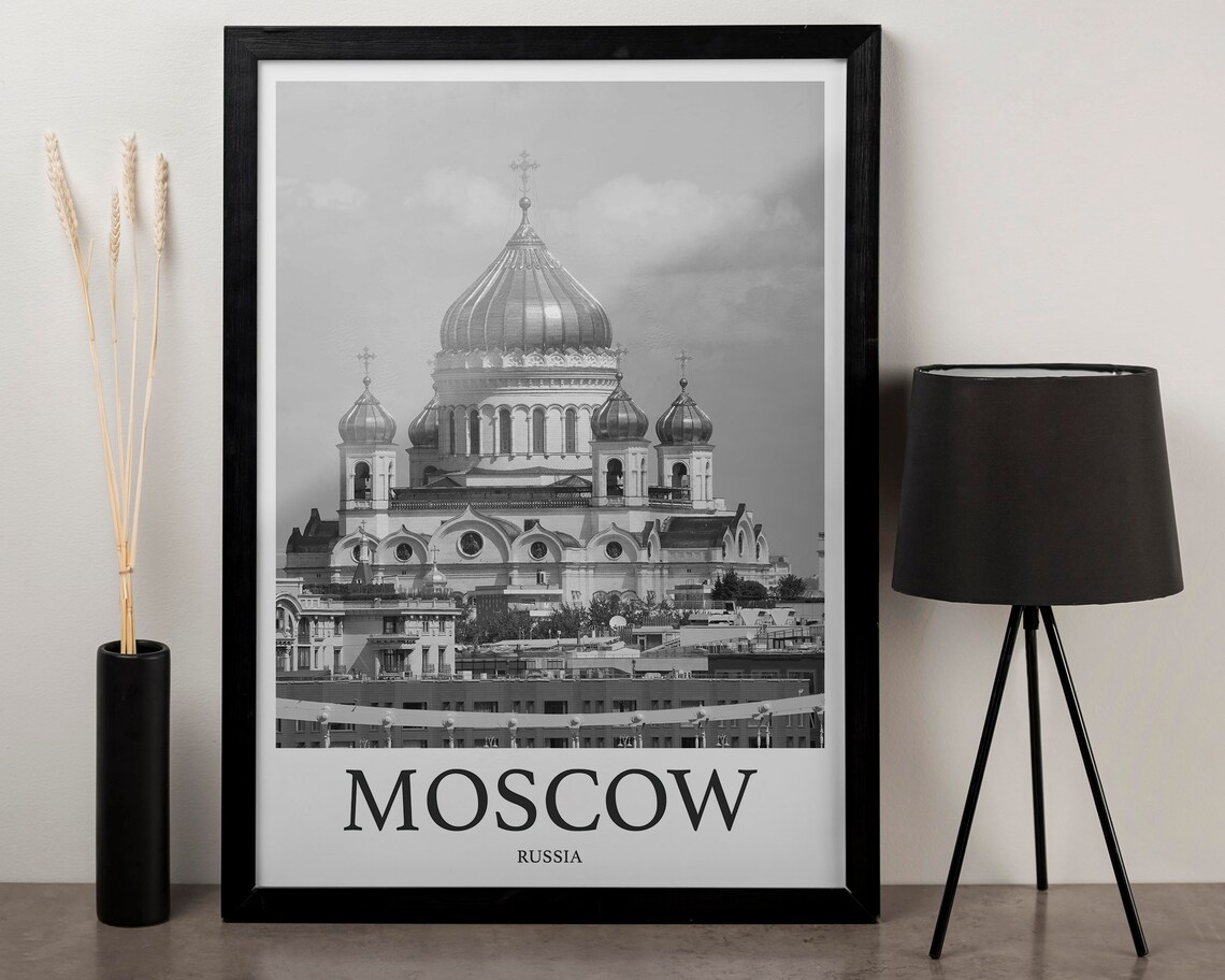 Moscow Russia Cathedral Golden Domes Black White Photo Poster - Image 3