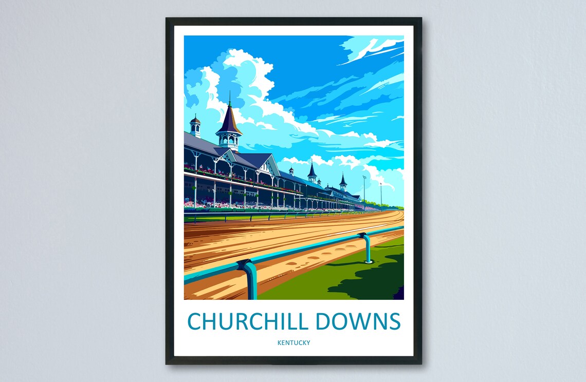Churchill Downs Kentucky Racetrack Grandstand Dirt Track Travel Poster