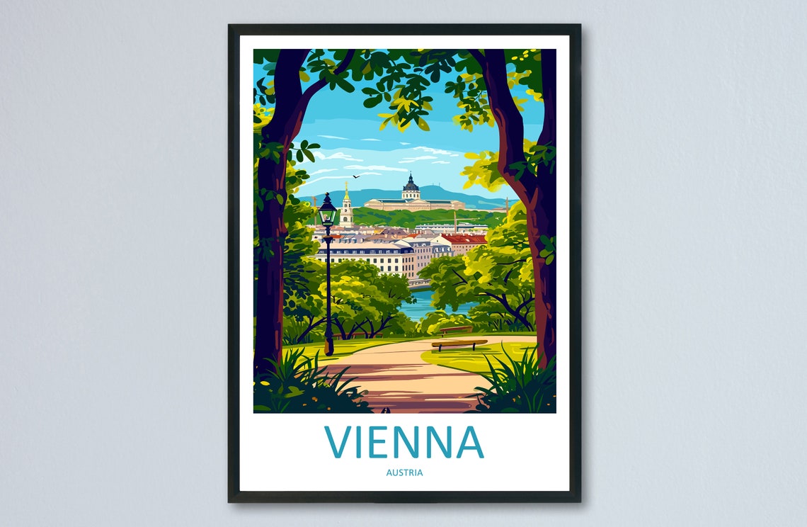Vienna Austria City Park Skyline Spring Vintage Travel Poster