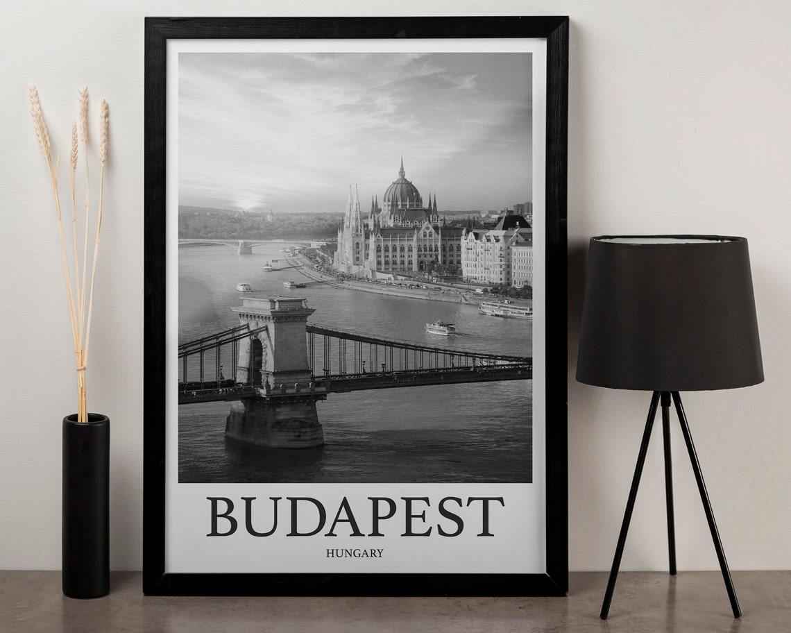 Budapest Hungary Parliament Danube Bridge Black White Photo Poster - Image 3