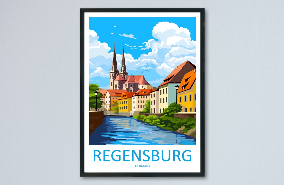 Regensburg Travel Poster, Germany Place Print