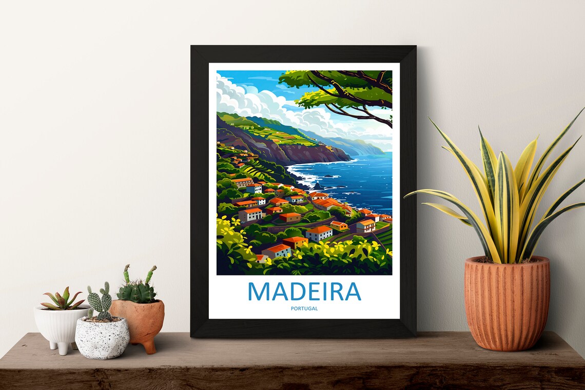Madeira Portugal Coastal Village Terraced Hillside Ocean View Poster - Image 3