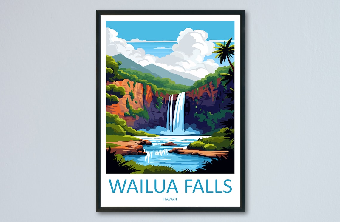 Wailua Falls Travel Poster, Hawaii Wall Art