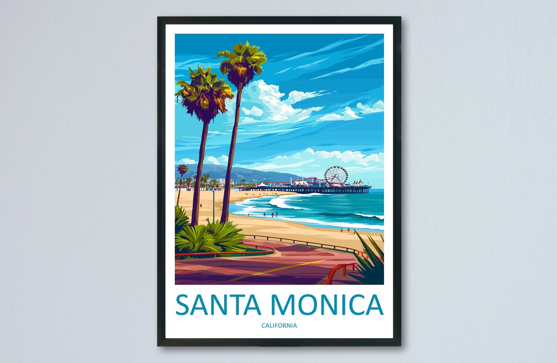 Santa Monica California Beach Pier Ferris Wheel Sunset Poster