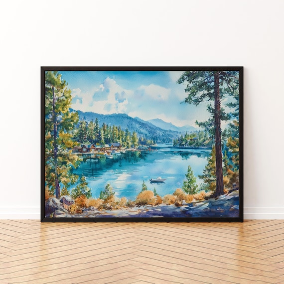Lake Arrowhead Pine Forest Cabin Watercolor Mountain Travel Print