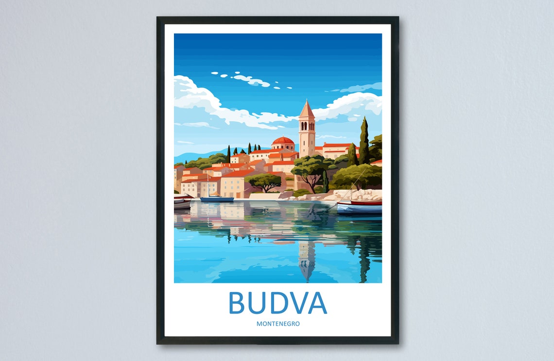 Budva Montenegro Old Town Bell Tower Waterfront Harbor Poster