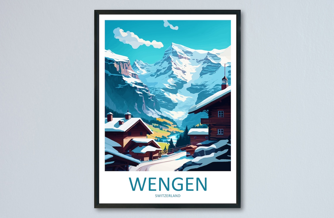 Wengen Travel Poster, Switzerland Wall Decor