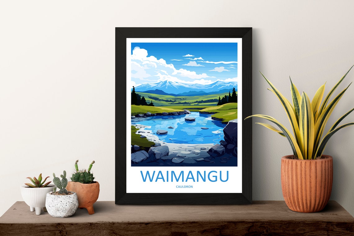 Waimangu Cauldron New Zealand Blue Stream Mountain View Poster - Image 3