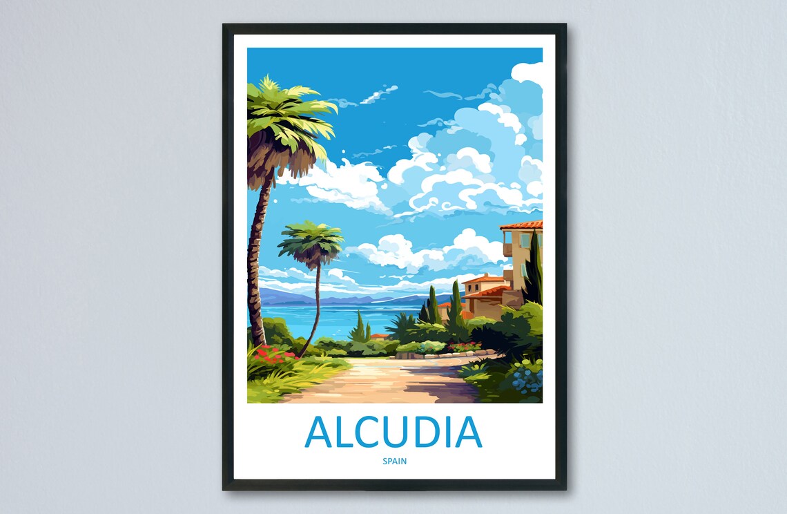 Alcudia Travel Poster, Spain Place Wall Art