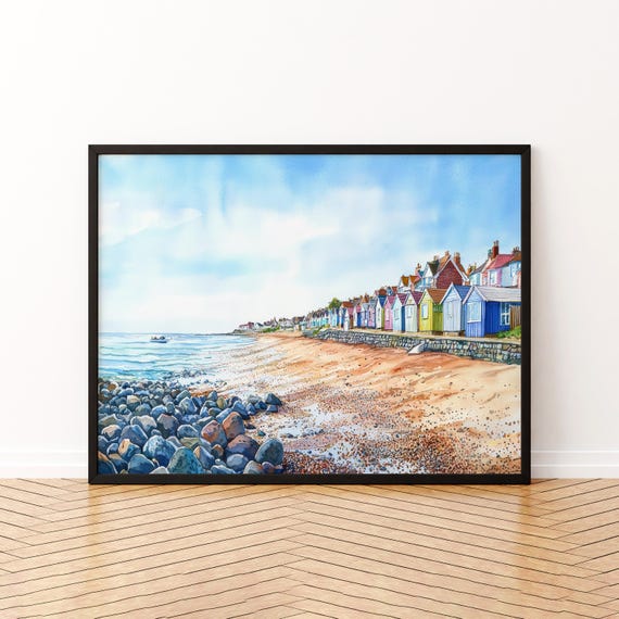 Sheringham England Watercolor Poster Travel Print Norfolk Coast Painting Seaside Town Wall Art Uk Souvenir