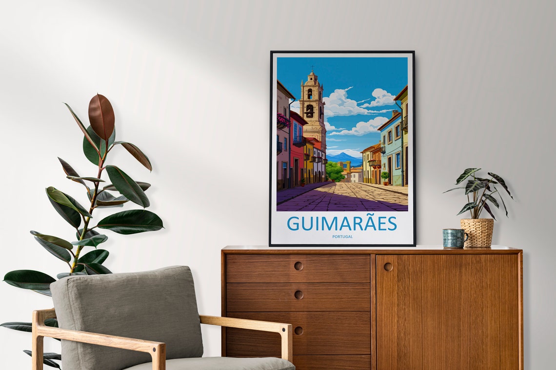 Guimaraes Portugal Colorful Historic Street Scene Travel Poster - Image 2