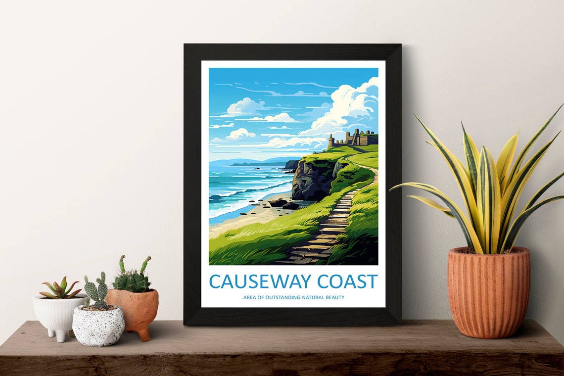 Causeway Coast Northern Ireland Cliffs Castle Steps Travel Poster - Image 3