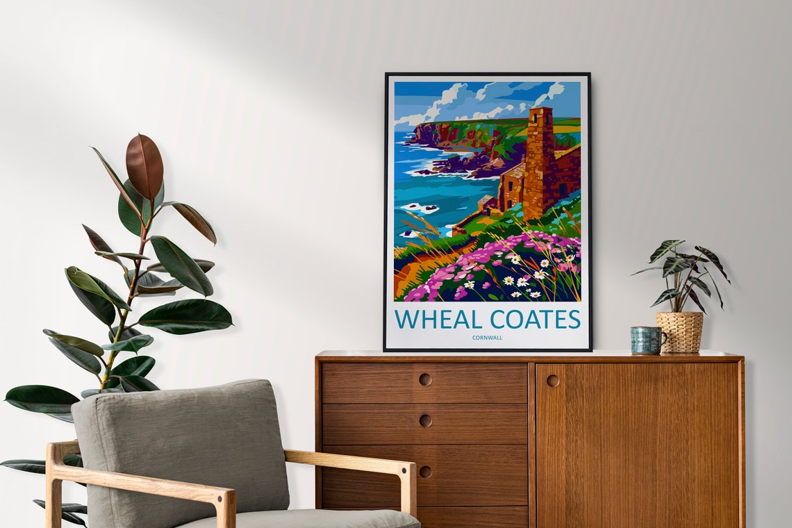 Wheal Coates Cornwall Tin Mine Cliffs Wildflowers Scenic Poster - Image 2