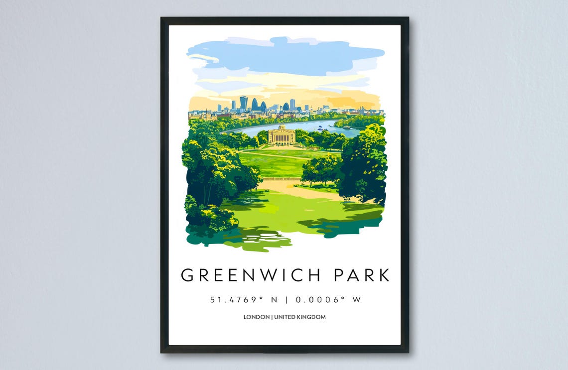 Greenwich Park Thames Riverside City Skyline Watercolor Poster