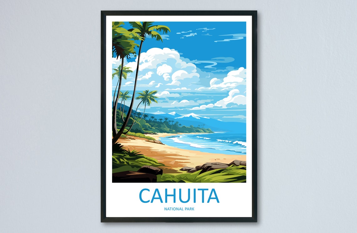 Cahuita National Park Golden Beach Tall Palms Costa Rica Travel Poster
