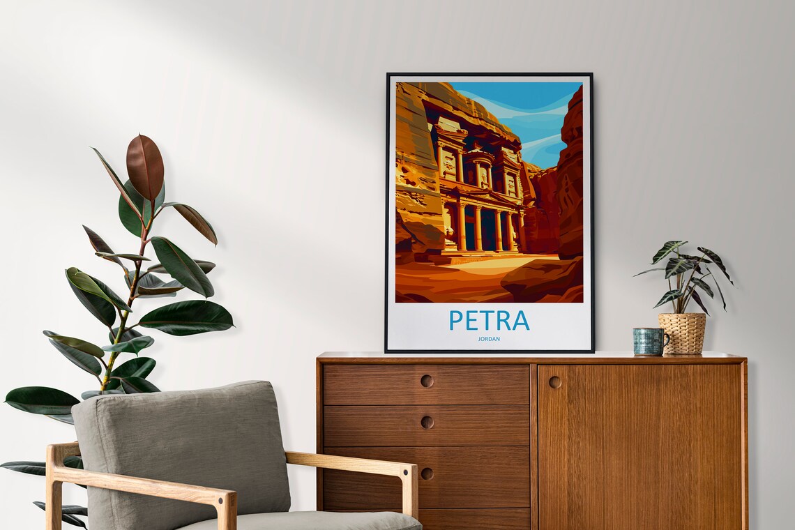 Petra Jordan The Treasury Rose Red Canyon Vintage Travel Poster - Image 2