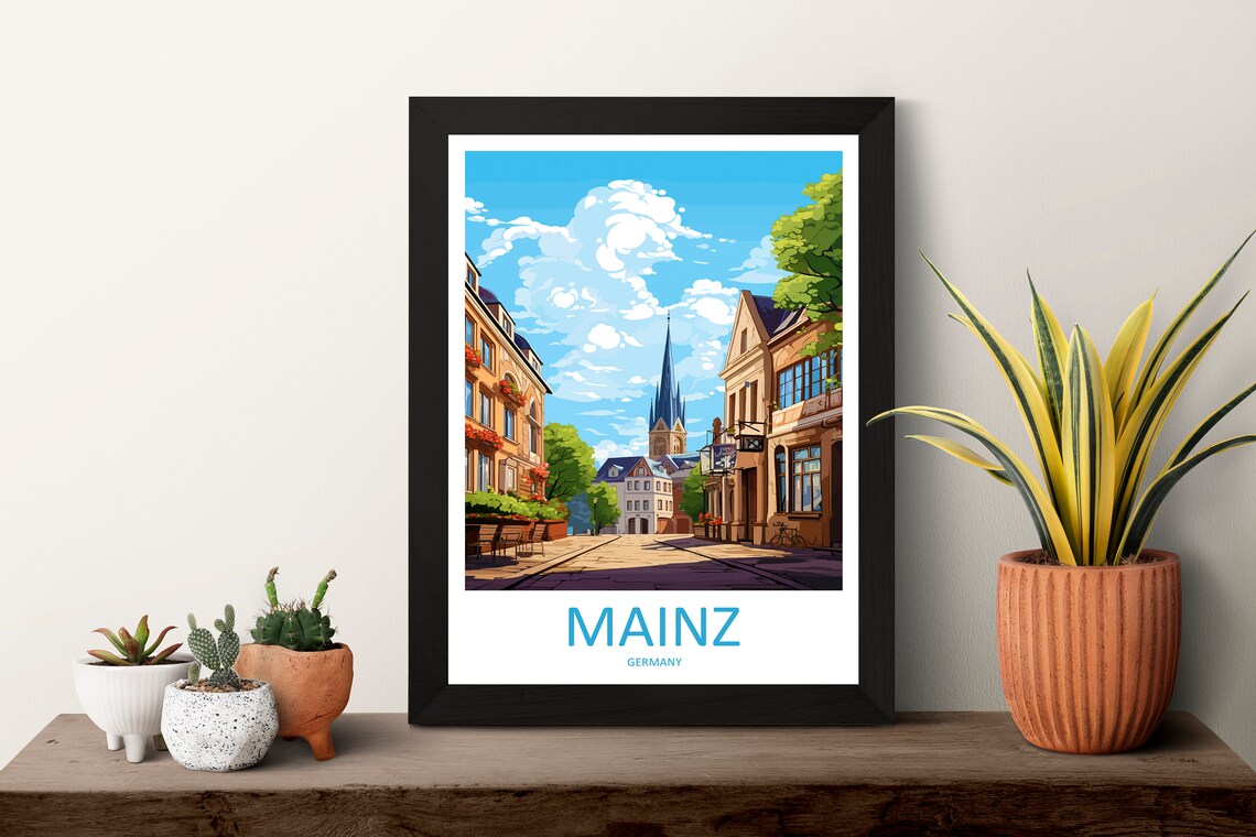 Mainz Germany Church Spire Old Town Street Vintage Travel Poster - Image 3