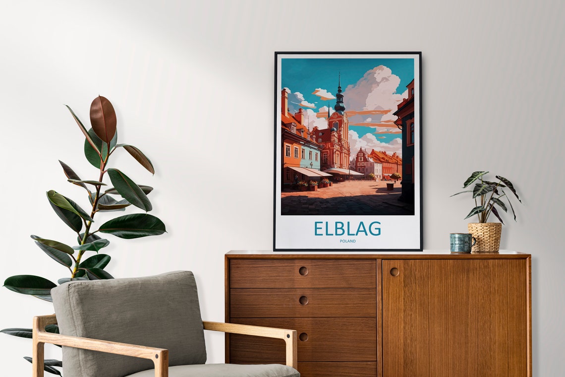 Elblag Poland Old Town Square Church Tower Vintage Travel Poster - Image 2