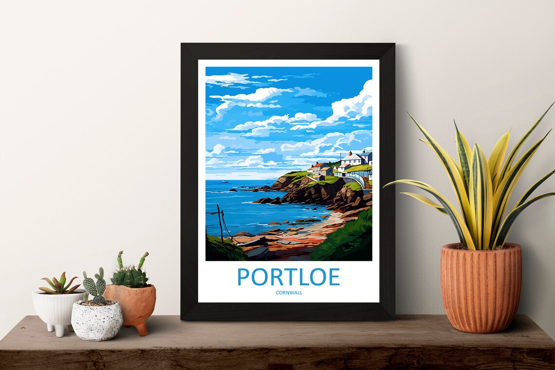 Portloe Cornwall Fishing Village Travel Poster Rocky Cliff Art - Image 3