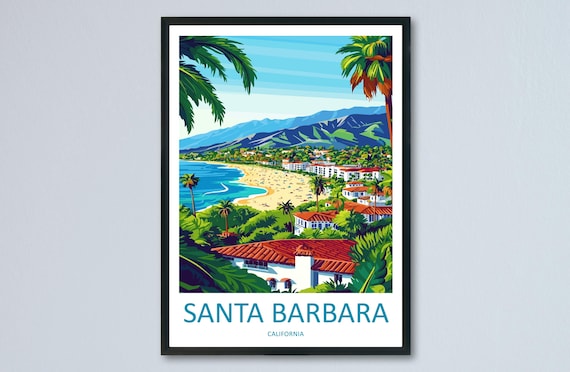 Santa Barbara Beach Coastline Aerial Palm View Travel Poster