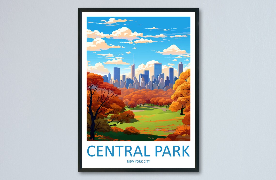 Central Park New York City Autumn Foliage Skyline Travel Poster