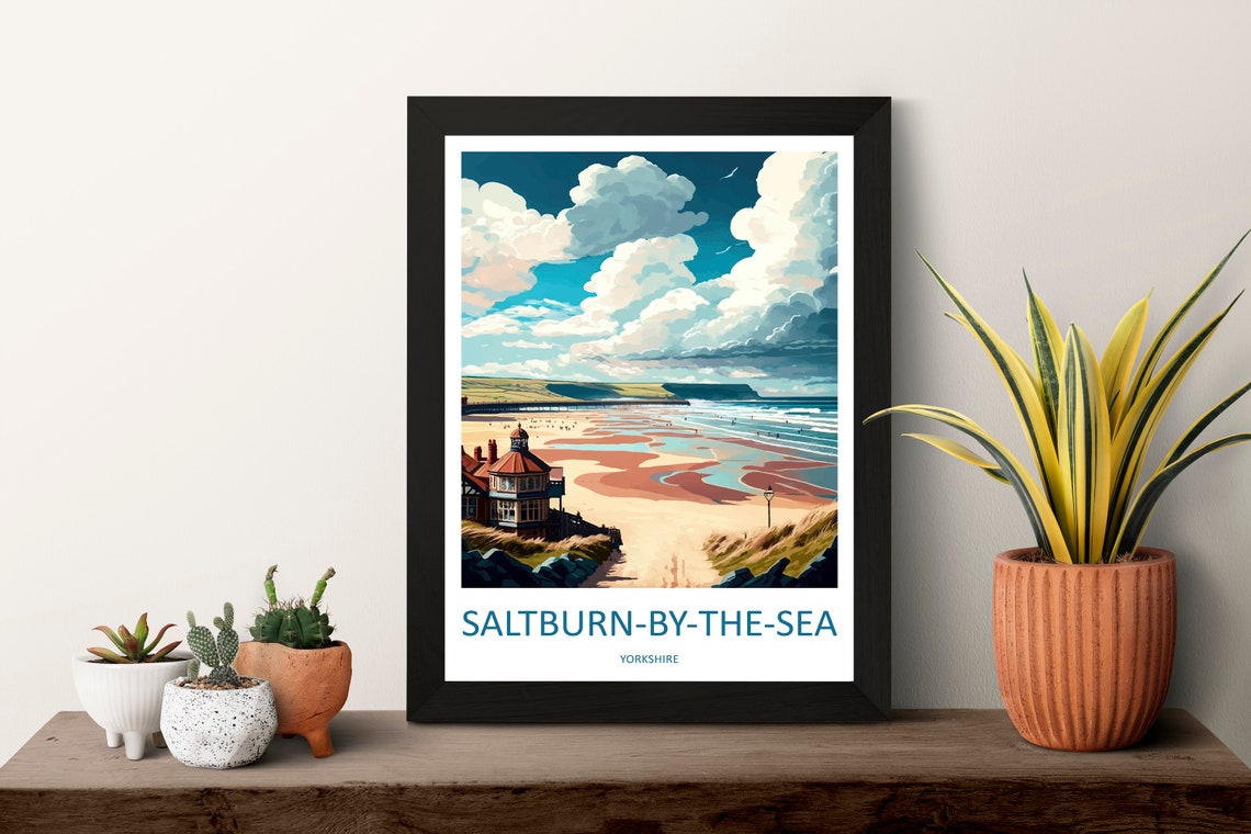 Saltburn by the Sea Yorkshire Beach Retro Seaside Travel Poster - Image 3